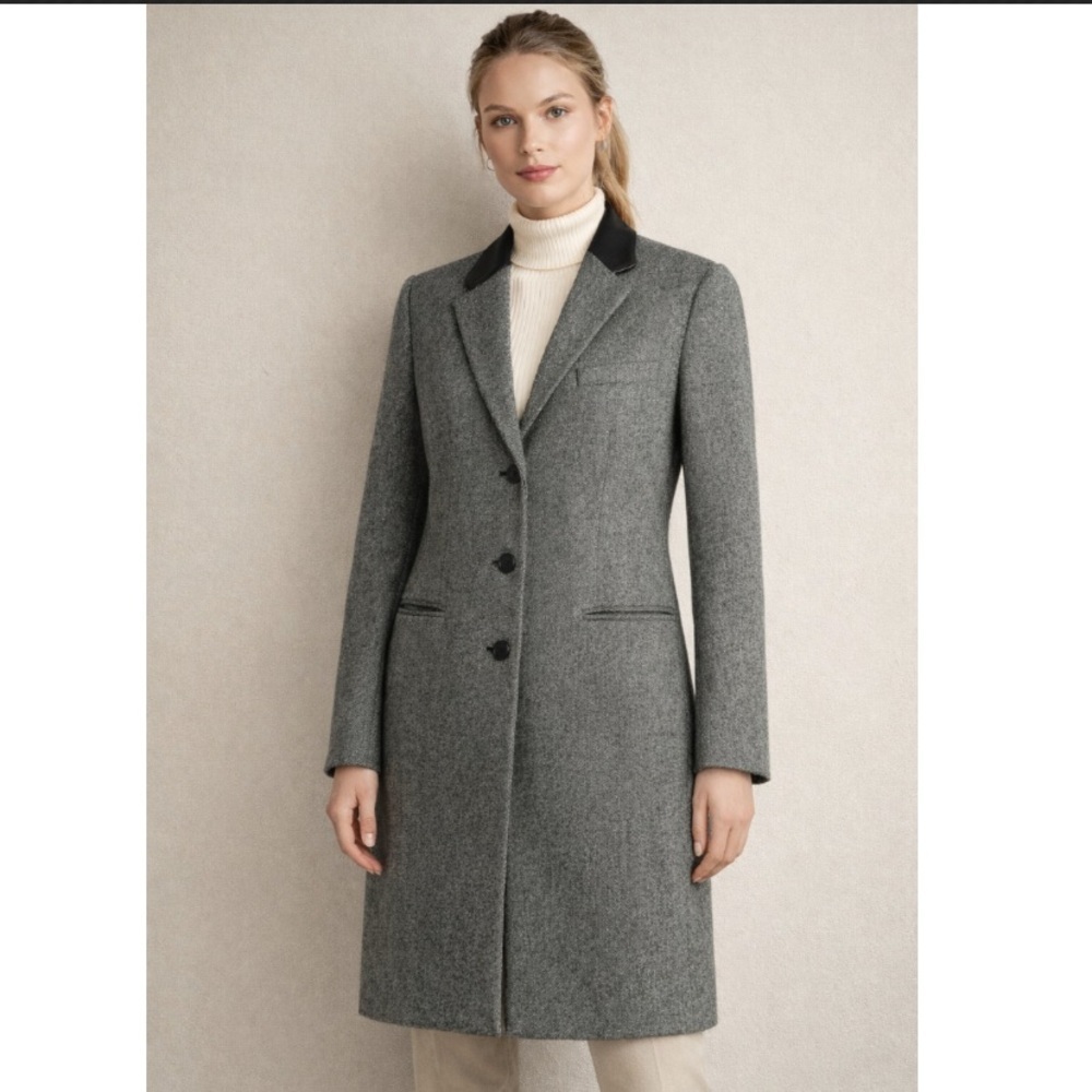 Lauren Ralph Lauren Pure Wool Tailored Coat with Leather Collar Size 4 Petite